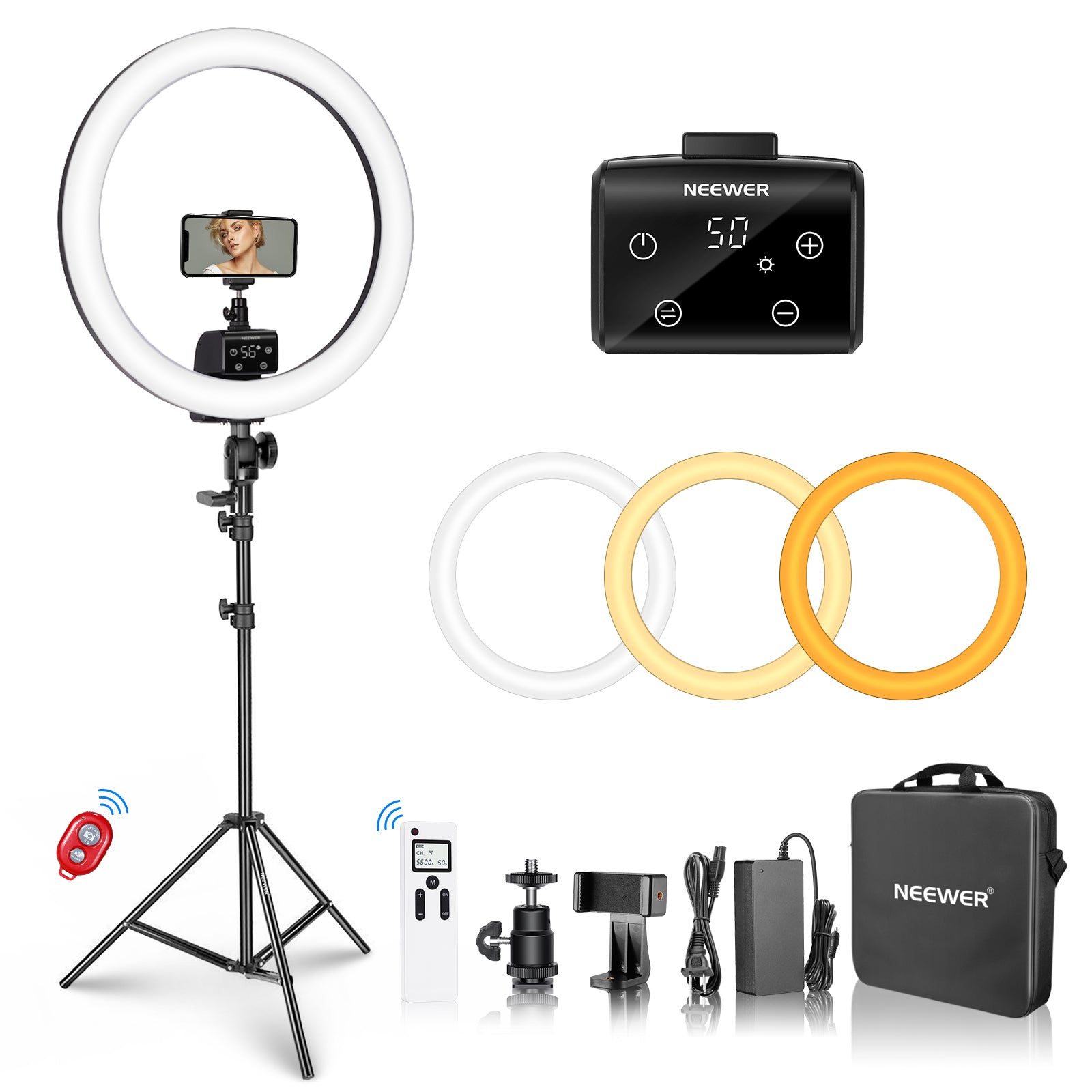 Amazon.com : Neewer 10-Inch Selfie Ring Light with Tripod Stand, 3 Phone  Holders, LED Ring Light with Soft Tube & Remote Kit: 3 Mode Lights and  10-Level Brightness for Makeup, YouTube/TikTok Video,